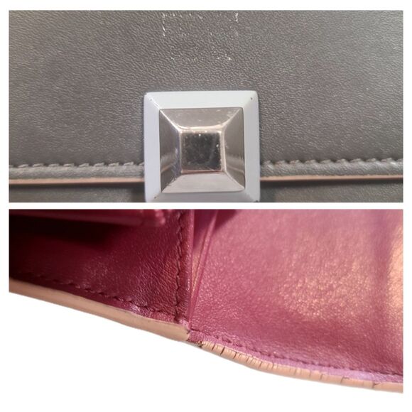 Fendi (Authentic) Gray Leather FF Baguette Long Fold-over Wallet w/ Pink Trim - Picture 11 of 12